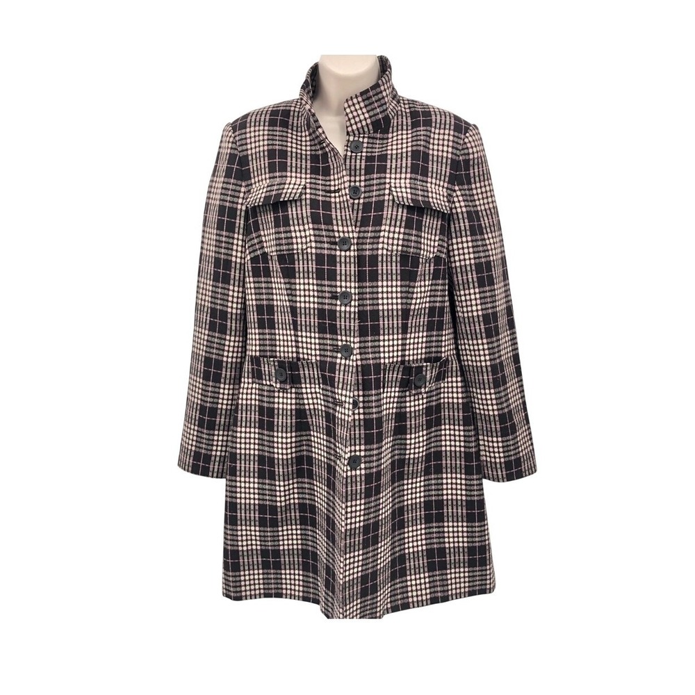Worthington women's plaid coat Button up size 10 Academia, clueless preppy